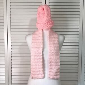 NWT Handmade Crocheted Pink Textured Beanie Scarf 43”